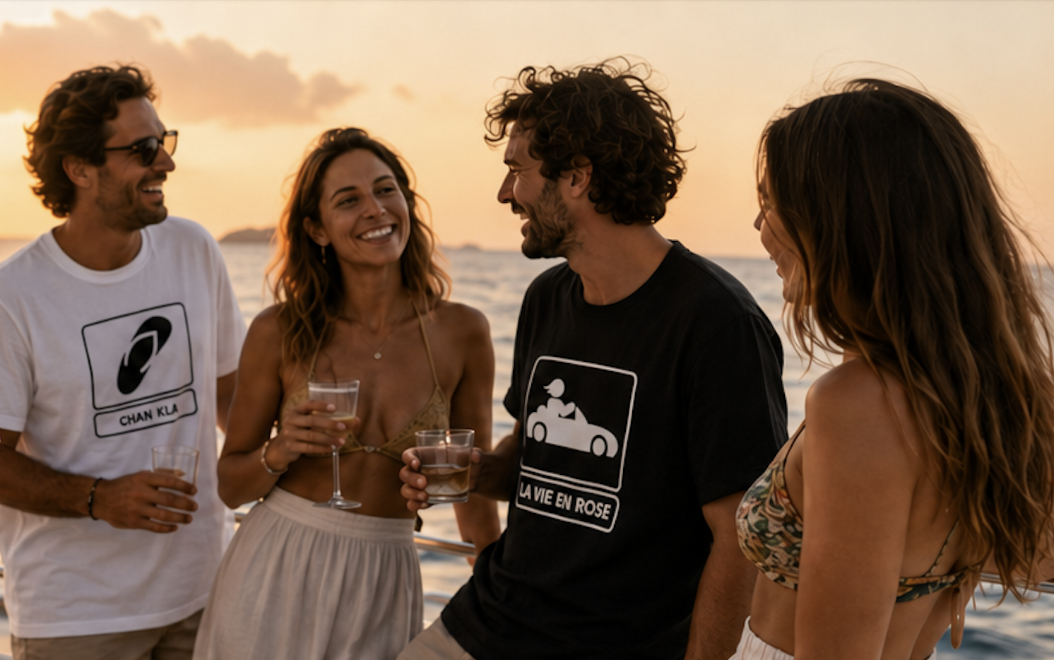Parejas al atardecer en un barco